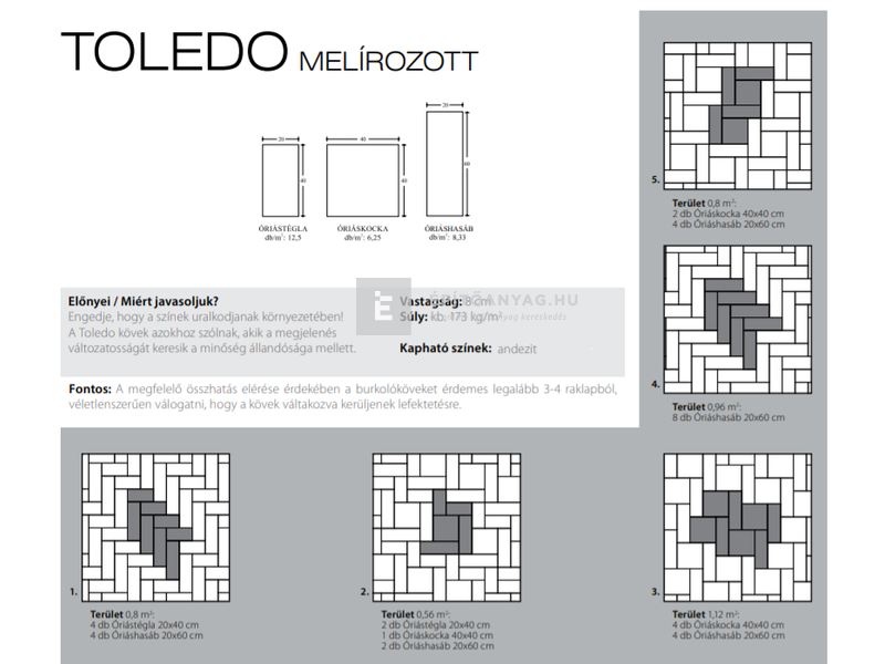 KK Kavics Toledo Térkő óriáshasáb andezit 20x60 cm 8 cm