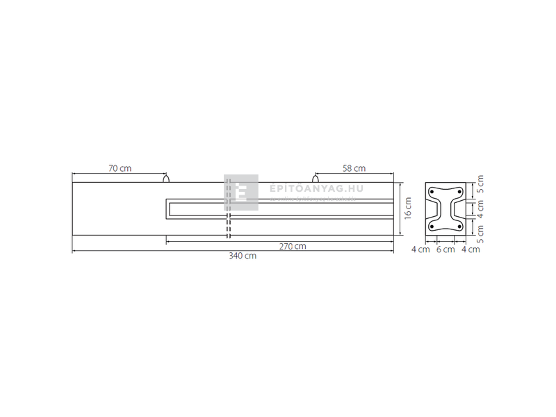 KK Kavics Atlasz Hornyolt vasbeton oszlop 340x14x16 cm