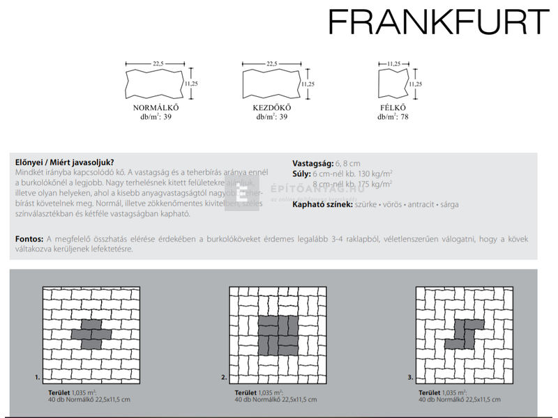 KK Kavics Frankfurt Térkő kezdőkő szürke 22,5x11,25 cm 8 cm