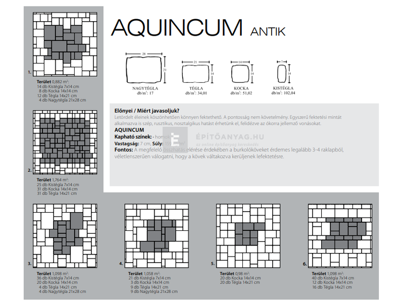 KK Kavics Aquincum Térkő nagytégla antracit 21x28 cm 7 cm