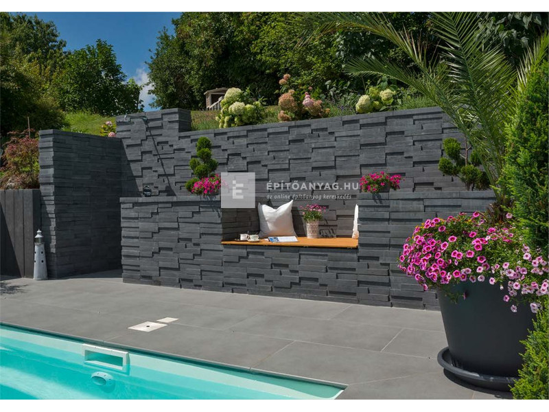 KK Kavics Manufaktúra Vezúv Támfal félkő antracit 58x29x6 cm