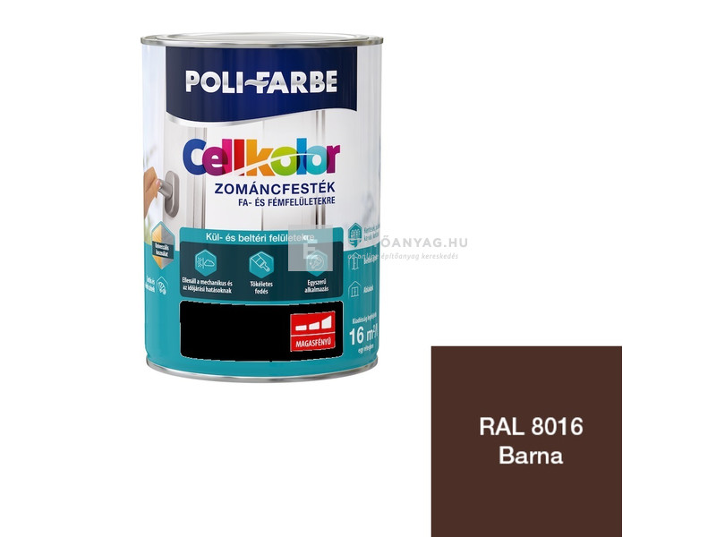 Poli-Farbe Cellkolor Zománcfesték fára és fémre RAL 8016 barna 0,4 l