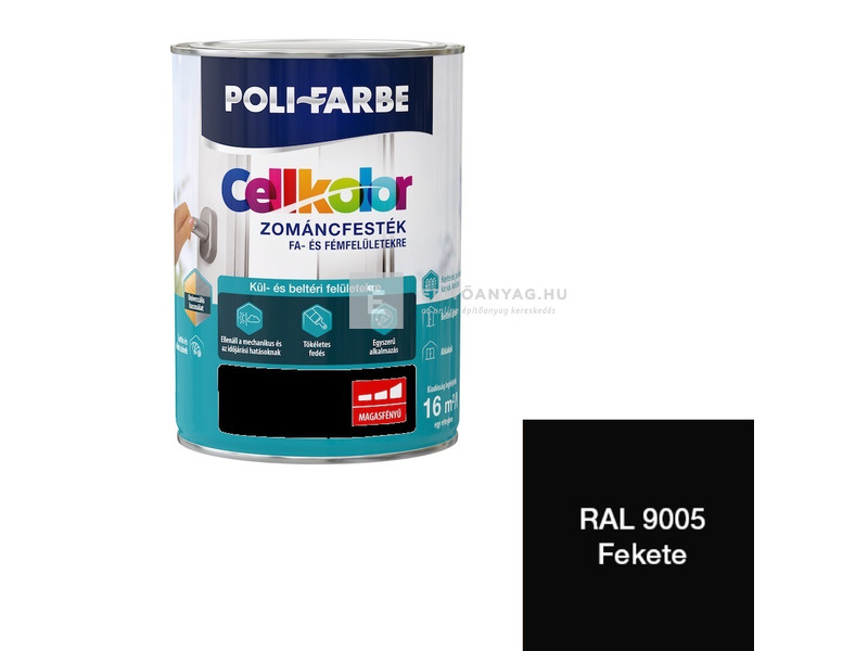 Poli-Farbe Cellkolor Zománcfesték fára és fémre RAL 9005 fekete 0,4 l