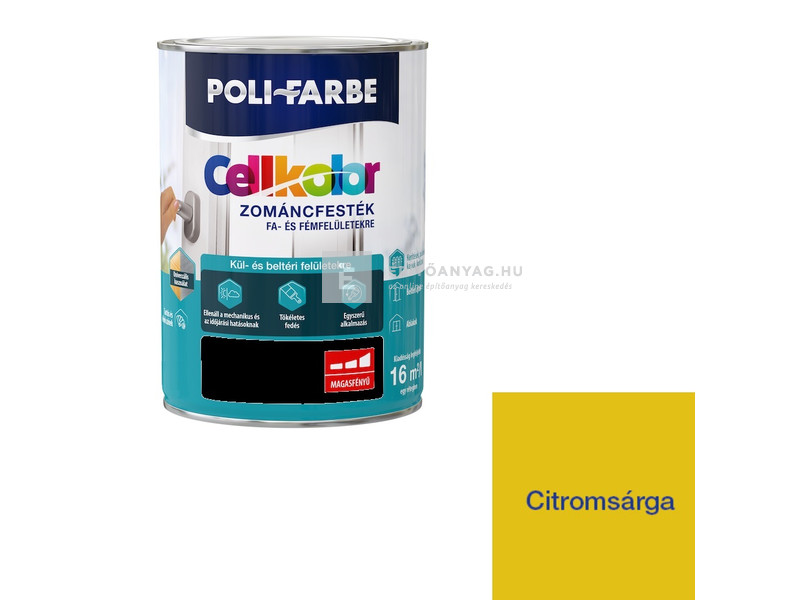 Poli-Farbe Cellkolor Zománcfesték fára és fémre citromsárga 0,8 l