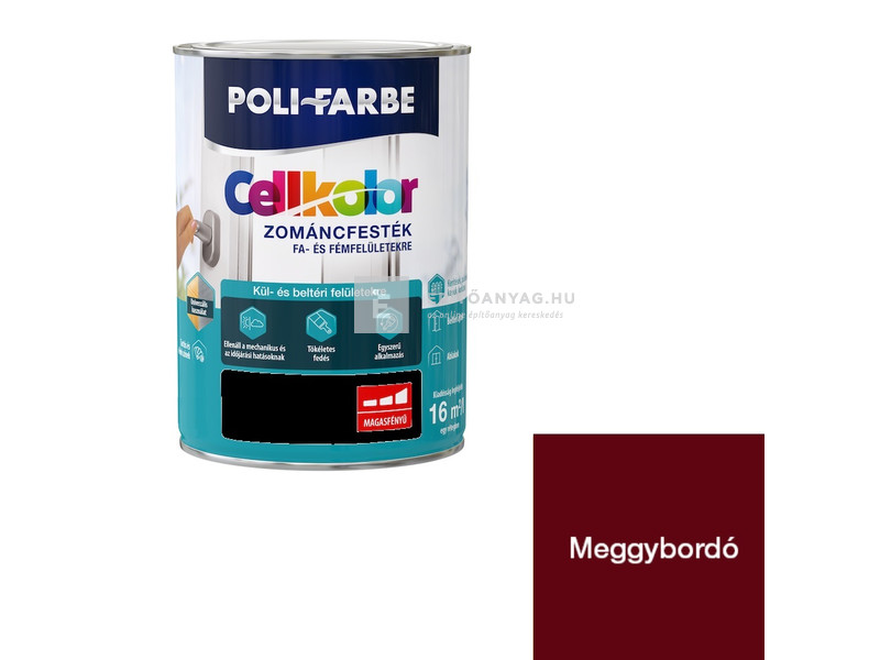 Poli-Farbe Cellkolor Zománcfesték fára és fémre meggybordó 0,8 l