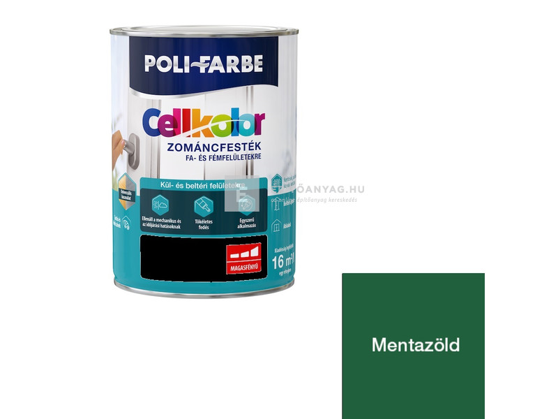 Poli-Farbe Cellkolor Zománcfesték fára és fémre mentazöld 0,8 l