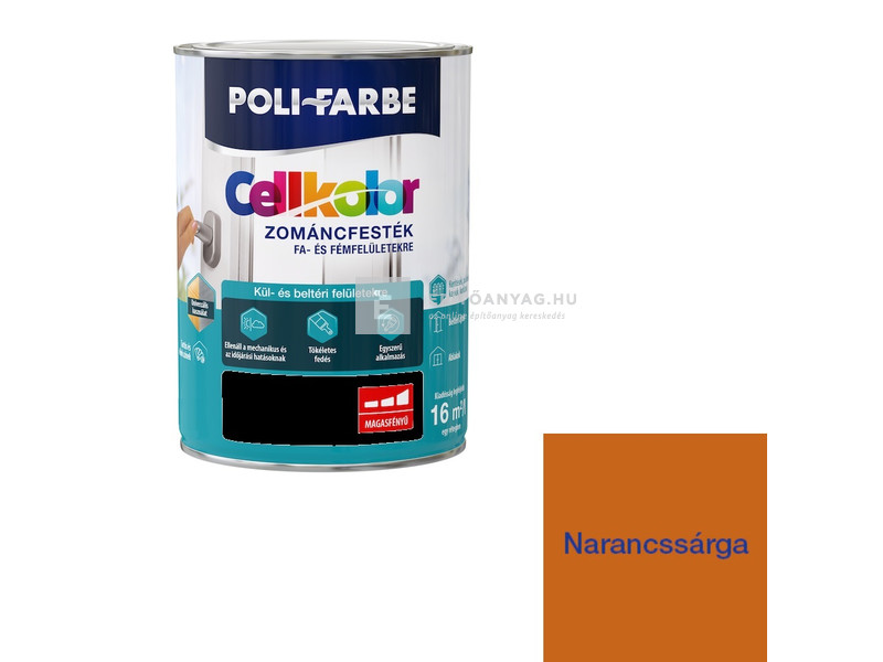 Poli-Farbe Cellkolor Zománcfesték fára és fémre narancsságra 0,8 l