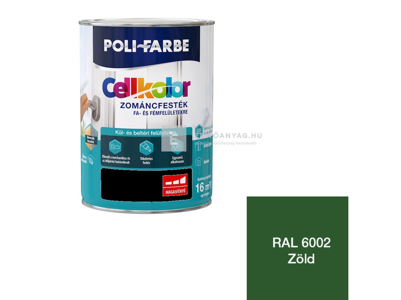 Poli-Farbe Cellkolor Zománcfesték fára és fémre RAL 6002 zöld 0,8 l