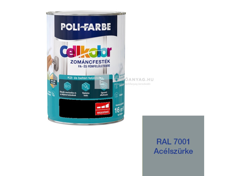 Poli-Farbe Cellkolor Zománcfesték fára és fémre RAL 7001 acélszürke 0,8 l