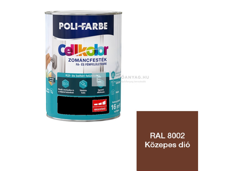 Poli-Farbe Cellkolor Zománcfesték fára és fémre RAL 8002 közepes dió 0,8 l