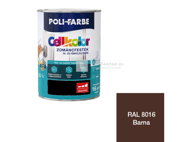 Poli-Farbe Cellkolor Zománcfesték fára és fémre RAL 8016 barna 0,8 l
