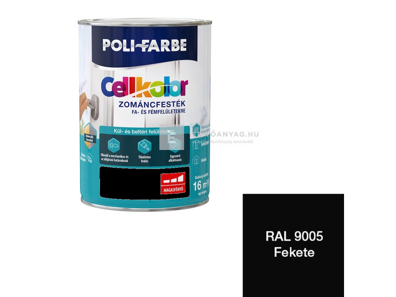 Poli-Farbe Cellkolor Zománcfesték fára és fémre RAL 9005 fekete 0,8 l