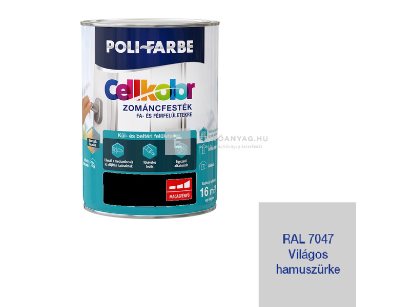 Poli-Farbe Cellkolor Zománcfesték fára és fémre világosszürke 0,8 l