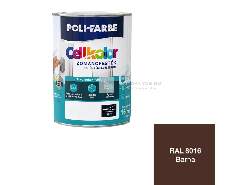 Poli-Farbe Cellkolor Zománcfesték fára és fémre matt RAL 8016 barna 0,8 l