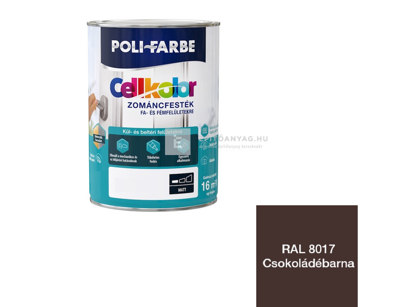 Poli-Farbe Cellkolor Zománcfesték fára és fémre matt RAL 8017 csokoládébarna 0,8 l