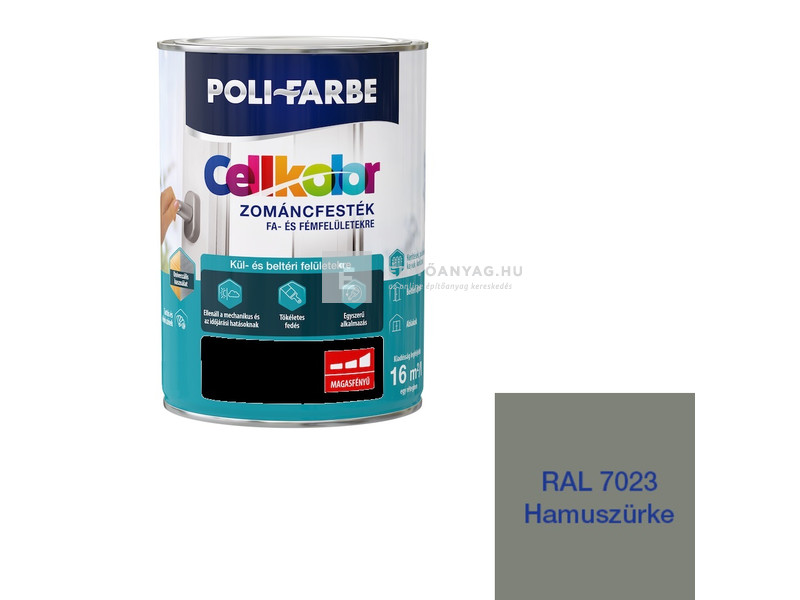 Poli-Farbe Cellkolor Zománcfesték fára és fémre RAL 7023 hamuszürke5 l