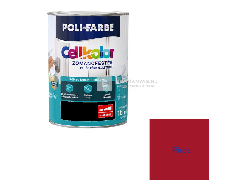 Poli-Farbe Cellkolor Zománcfesték fára és fémre piros 5 l