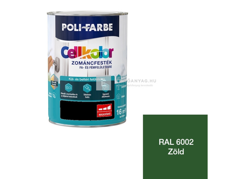 Poli-Farbe Cellkolor Zománcfesték fára és fémre RAL 6002 zöld 5 l