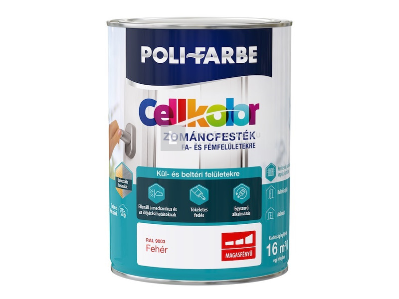 Poli-Farbe Cellkolor Zománcfesték fára és fémre RAL 9003 fehér 5 l