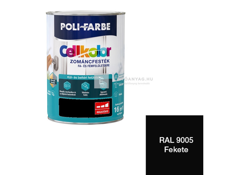 Poli-Farbe Cellkolor Zománcfesték fára és fémre RAL 9005 fekete 5 l