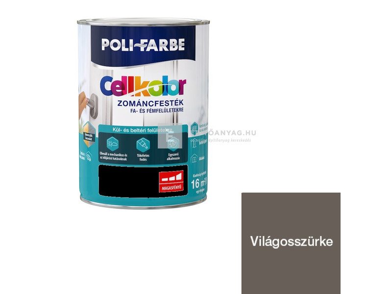 Poli-Farbe Cellkolor Zománcfesték fára és fémre világosszürke 5 l