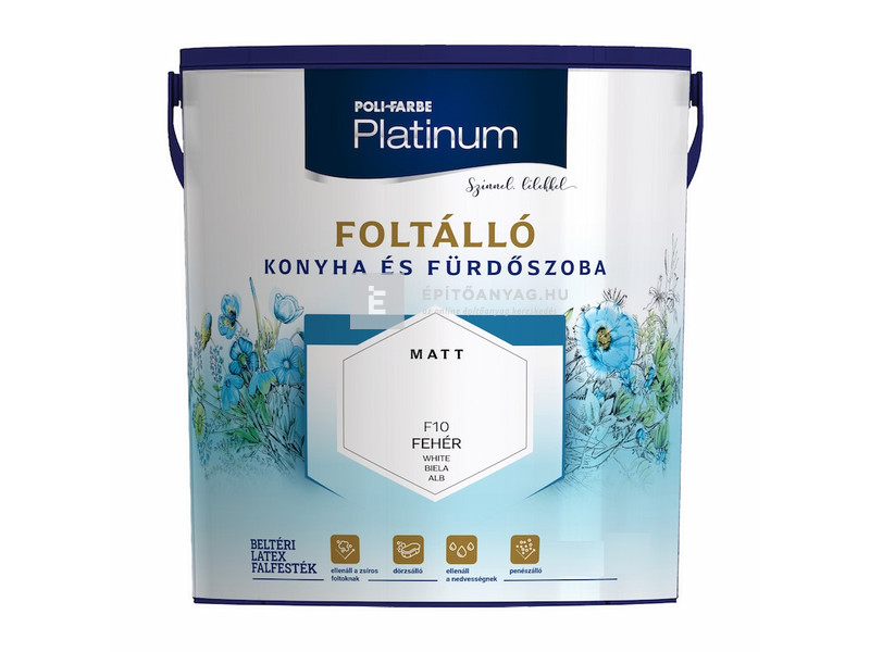 Poli-Farbe Platinum Foltálló Falfesték konyha és fürdőszoba F10 2,5 l